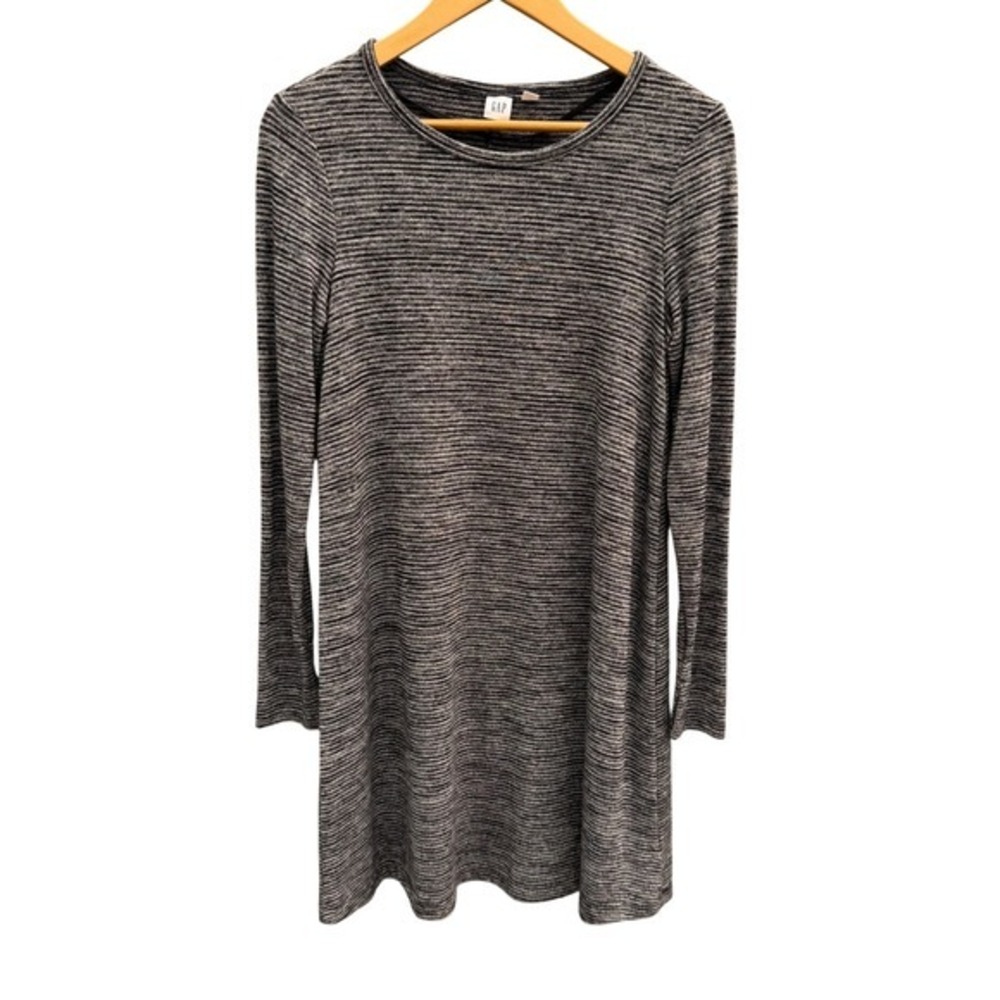 Gap Womens Long Sleeve Knit Shift Dress Black White Crew Neck Small
